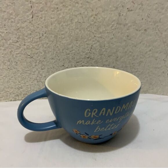 Threshold Mug Grandmas Make Everything Better blue dainty floral wide 5” round - Picture 5 of 7